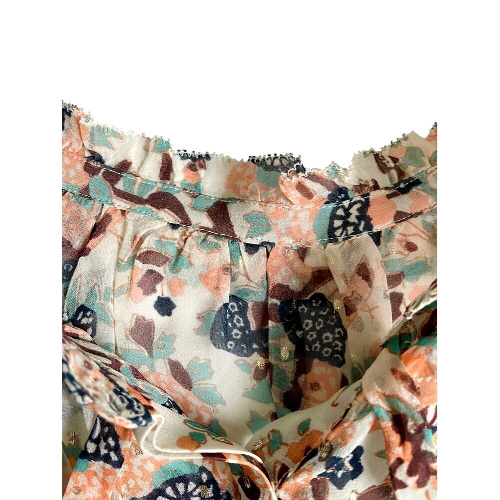Ulla Johnson Edith Blouse 12 Gardenia Floral Silk Metallic Ruffle Top - Picture 6 of 9